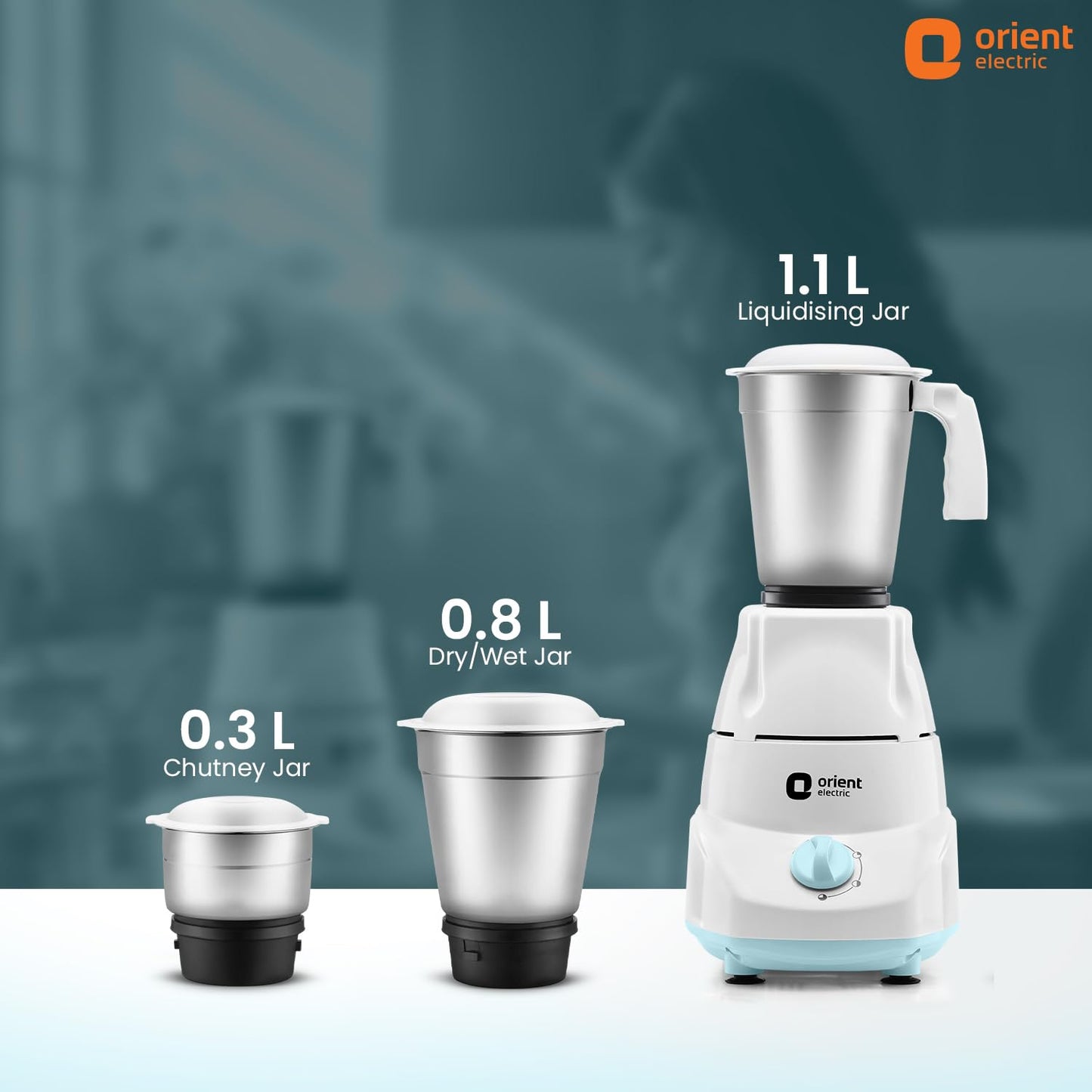 Orient Electric 500W mixer grinder | Kitchen Kraft 500 MGKK50B3 with 3 SS jars | Longer life balanced coil motor | ABS body | Uniform grinding | 5 years motor warranty