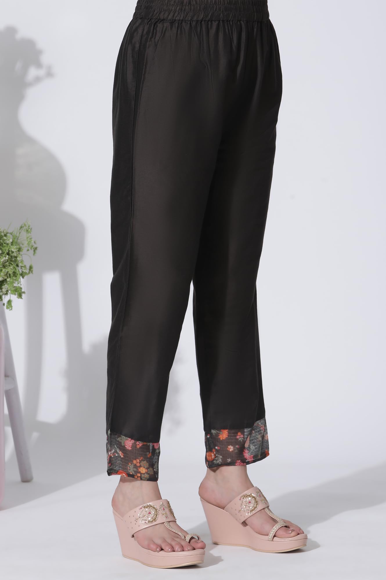 W for Woman Dark Brown Panelled Printed Kota Kurta, Pants and Dupatta Set_24FEWS11022-123350_M