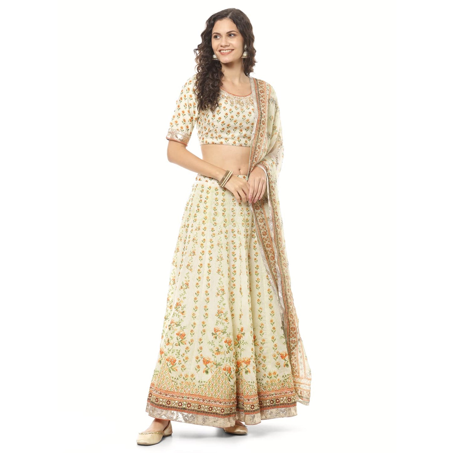 BIBA WOMEN PRINTED RELAXED SALWAR KURTA DUPATTA(SKDSHAHI PH7972_CREAM_32)
