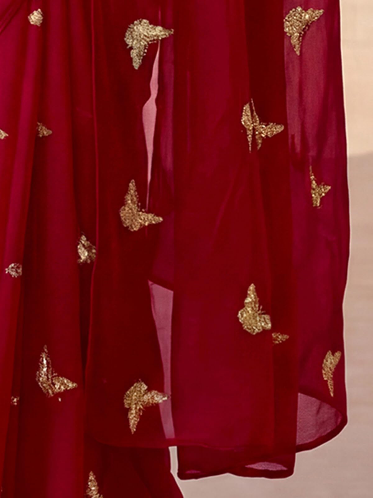 SIRIL Women's Georgette Sequins Embroidery Saree with Unstitched Blouse Piece (4407S196AAA_Red)