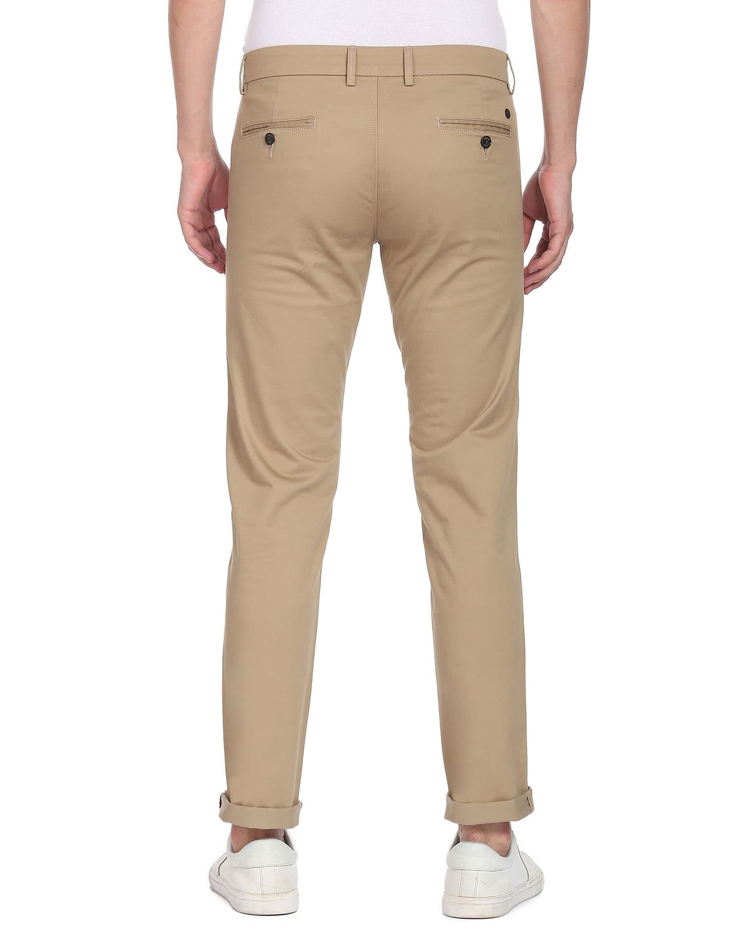 Arrow Men's Solid Slim Fit Acrylic Casual Trouser Khaki