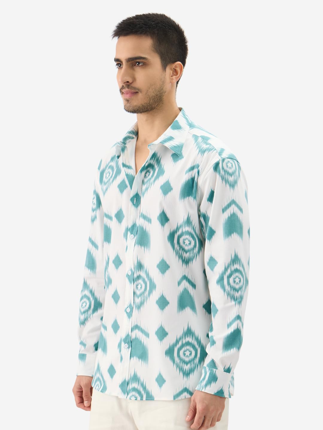 The Souled Store Official Captain America: Indie Pattern Long Sleeve Collared Neck Button Down Regular Fit Cotton Shirts for Mens & Boys- Heroic Style for Every Day White