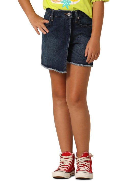 VERO MODA Girls Solid Cotton Dark Blue Denim Skort