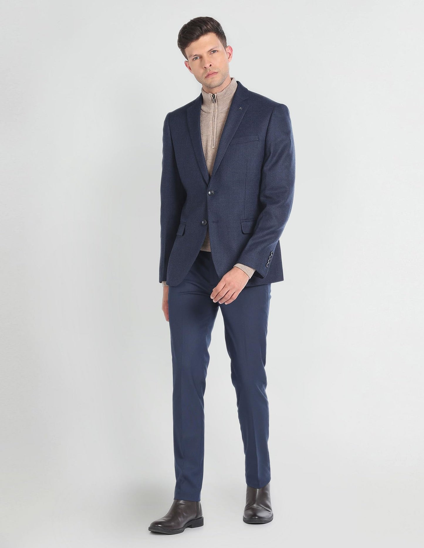 Arrow Men's Single Breasted Regular Blazer (ARAGBZ5075_Navy Blue