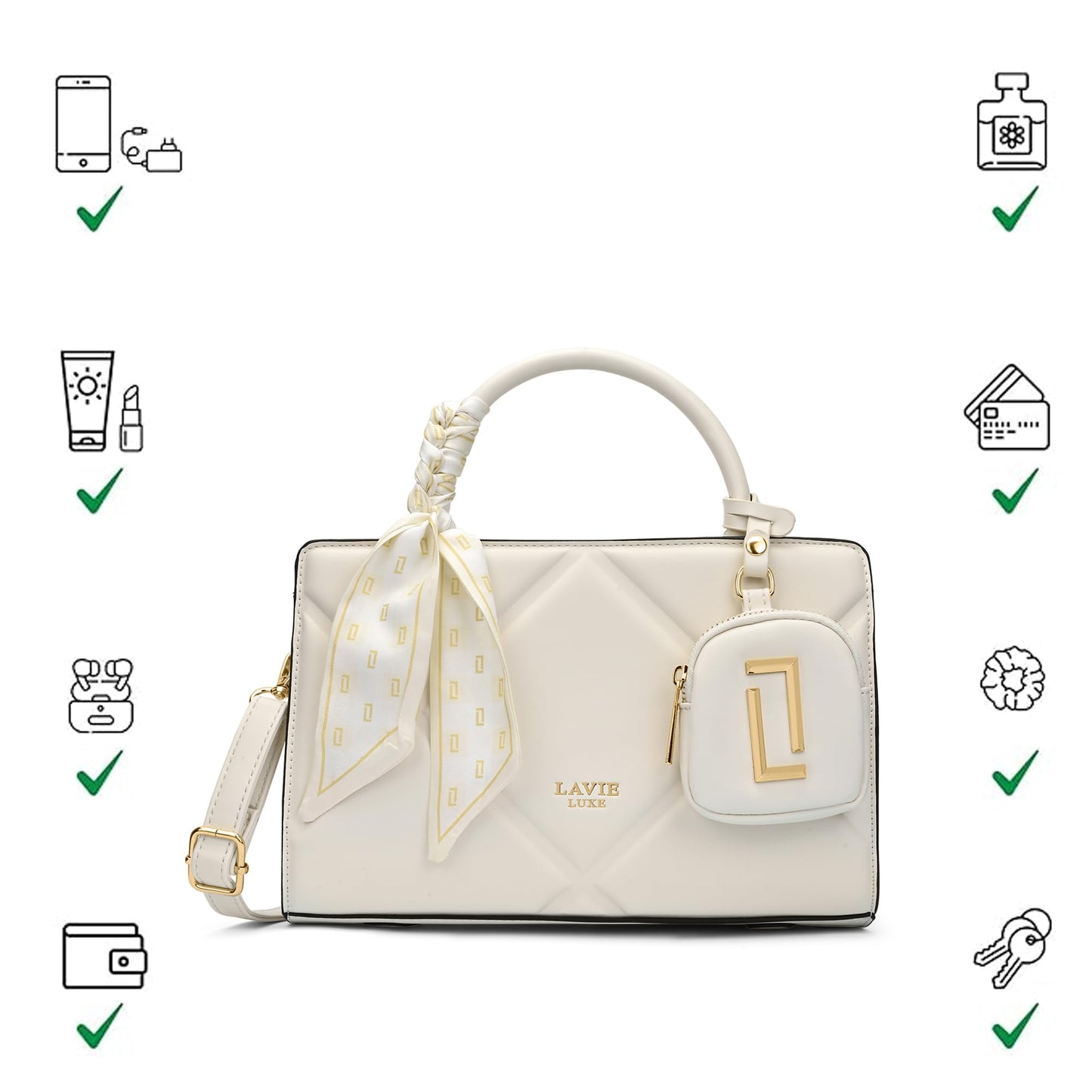 Lavie Luxe Women's Quaro26 Horizontal Small Satchel Handbag | Satchel Bag for Work | Ladies Purse | Stylish Shoulder Bag | Gift For Women