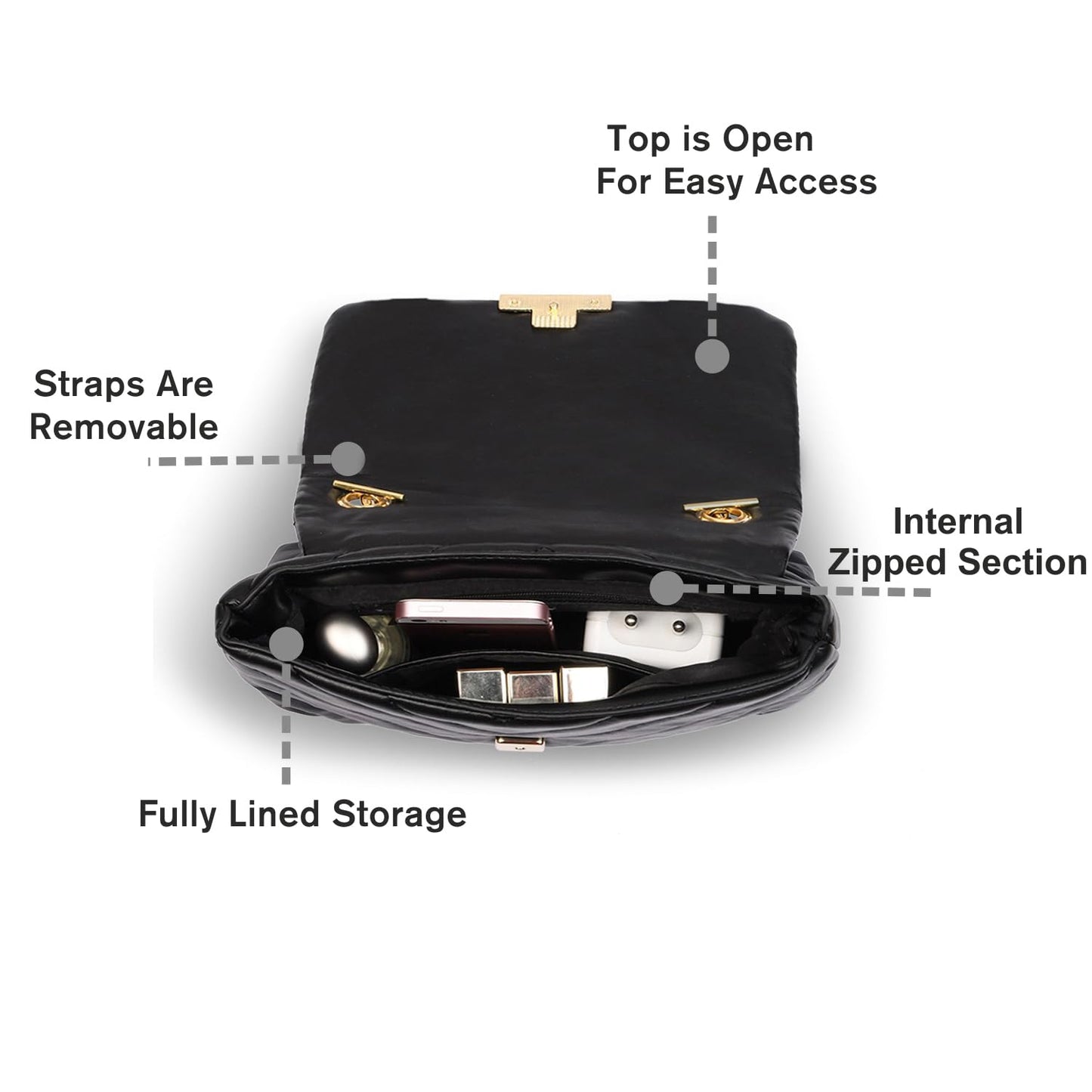 Accessorize London Women's Quinn Quilted Flap Opening Chain Sling Crossbody Bag | Ladies Purse Handbag | sling bag for woman| Ladies Gift