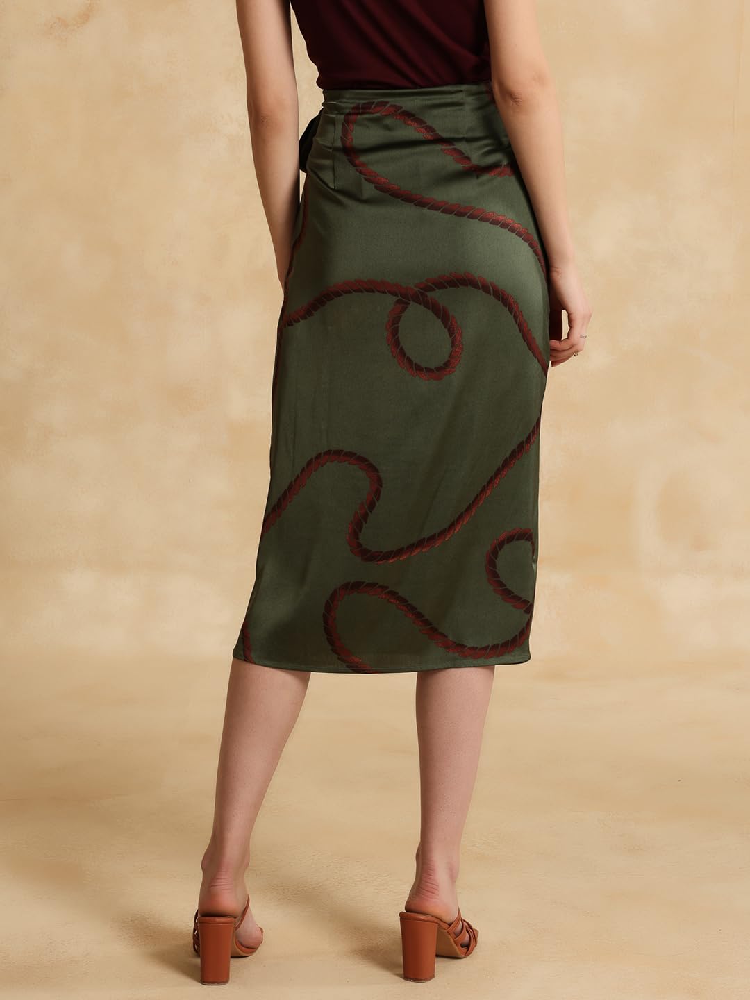 Kazo Yana Printed Skirt for Women Olive