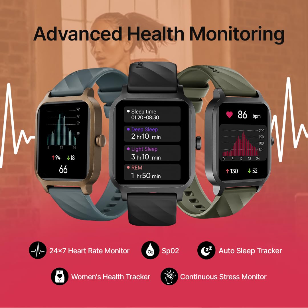 Fastrack FS1 Smart Watch, 1.83'' UltraVU Display, Working Crown,SingleSync BT Calling, Fast Charge, 110+ Sports Mode, 200+ WatchFaces, IP68 Smartwatch, All-Round Health Tracking, Upto 5 Days Battery