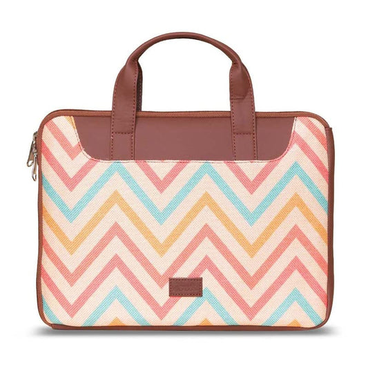 ZOUK WavBeach Wave Printed Women's Jute Handcrafted Vegan Leather Multicolor L Zipper Laptop Sleeve 15.6 inch