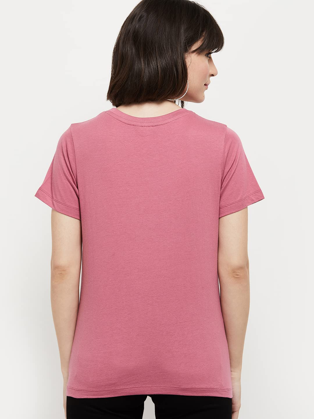 Max Women Cotton Printed Regular Fit Round Neck T-Shirt (Pa22Ycpepp06Blush)_L