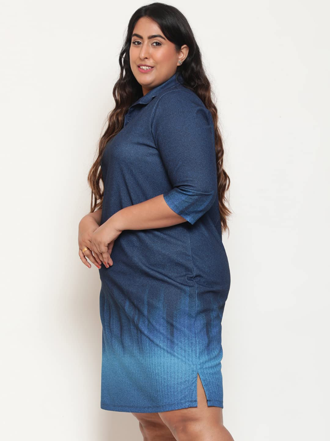AMYDUS Plus Size Shirt Dress for Women | Smart Straight Fit | Collared Neck | Sweat Absorbing | XL to 9 XL Polo Dresses for Women Ombre Blue