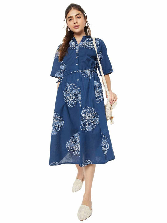 Max Women Embroidered Shirt Dress(Blue_XS)