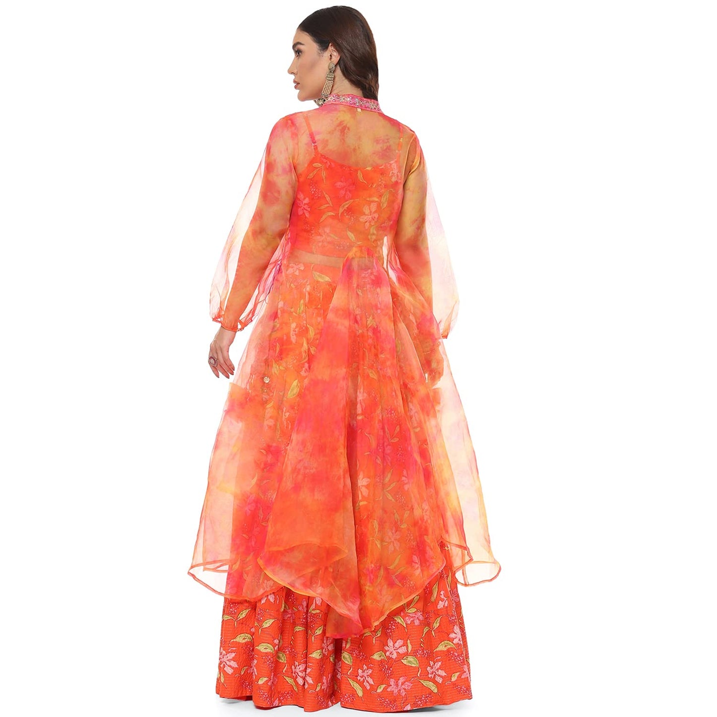 BIBA WOMEN PRINTED FLARED SALWAR KURTA DUPATTA(SKDASSORTED8174_ORANGE_40)