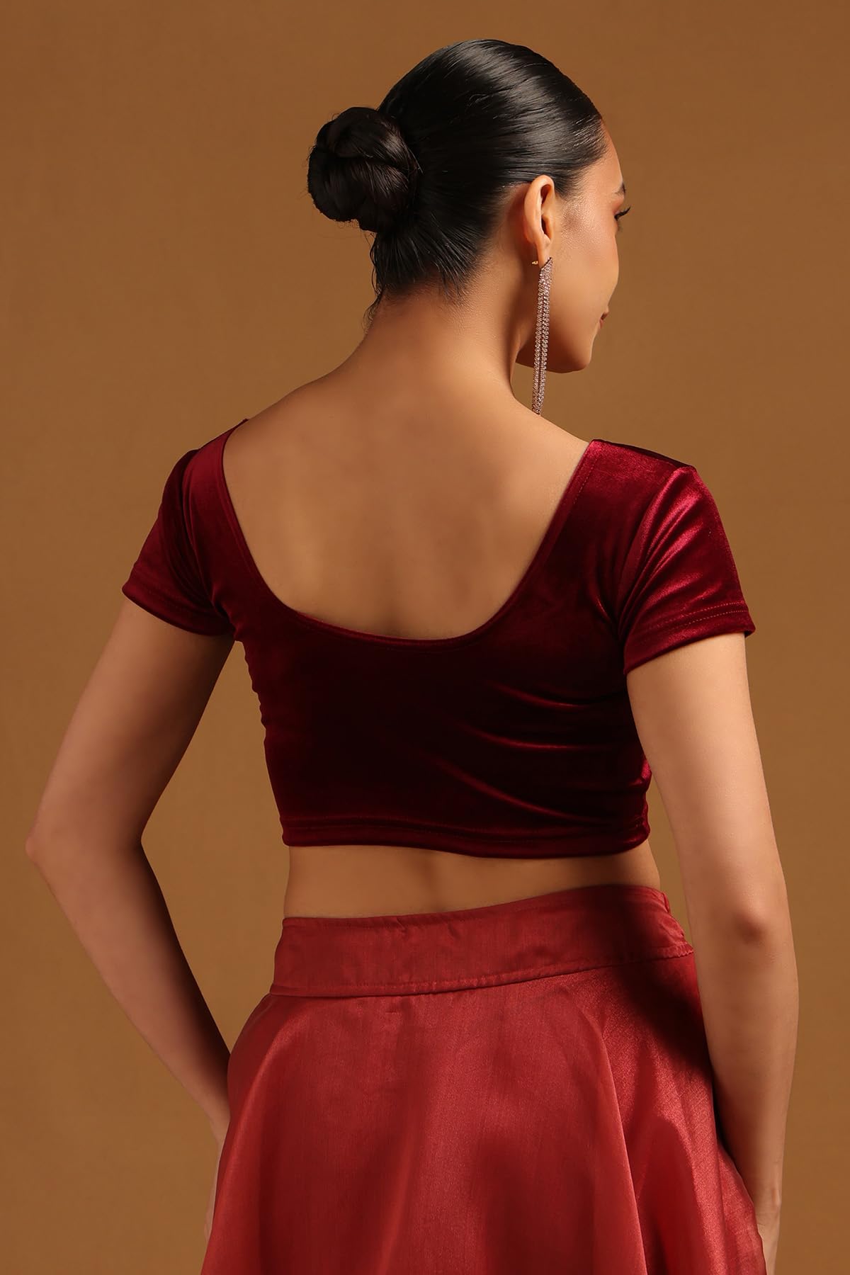Soch Womens Velvet Half Sleeve Maroon Princess Cut Blouse, Medium