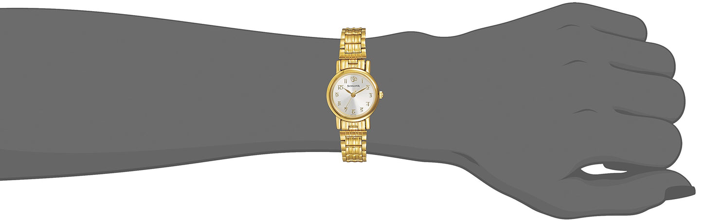 Sonata Quartz Analog Silver Dial Gold Metal Strap Watch for Women - NS8976YM07W