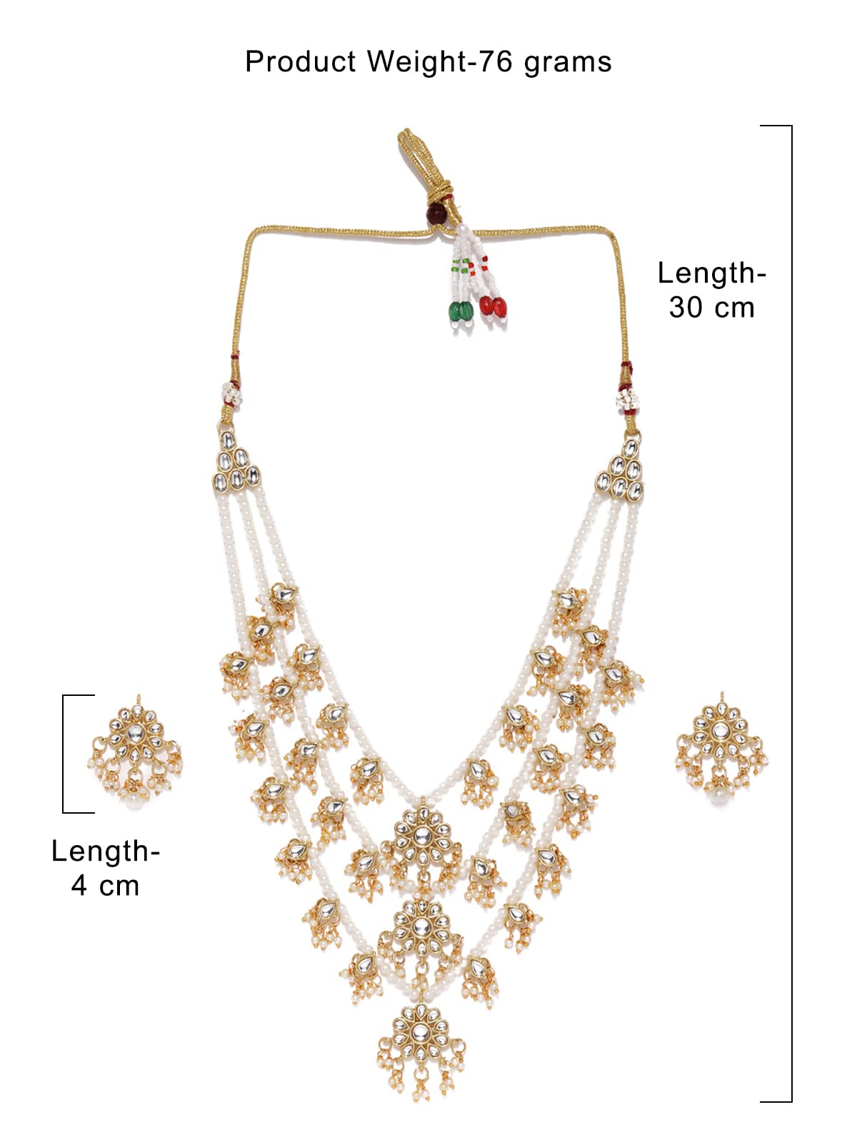 ZAVERI PEARLS Ethnic Kundan & Pearls Multi Layers Bridal Necklace Set For Women-ZPFK8689