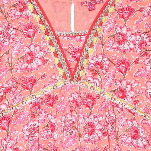 Biba Girls PRINTED SHORT_KURTA KID(KW5403_PEACH_17)