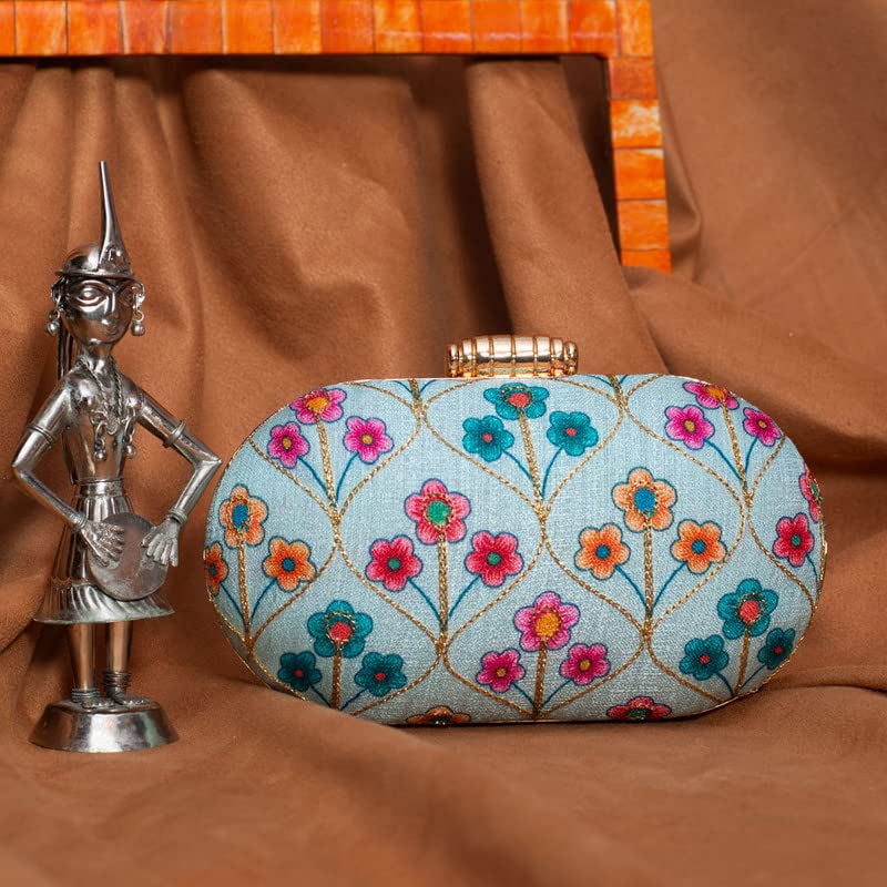 Artklim Embroidered Clutch Bag For Women With Detachable Strap (Multicolor 2)