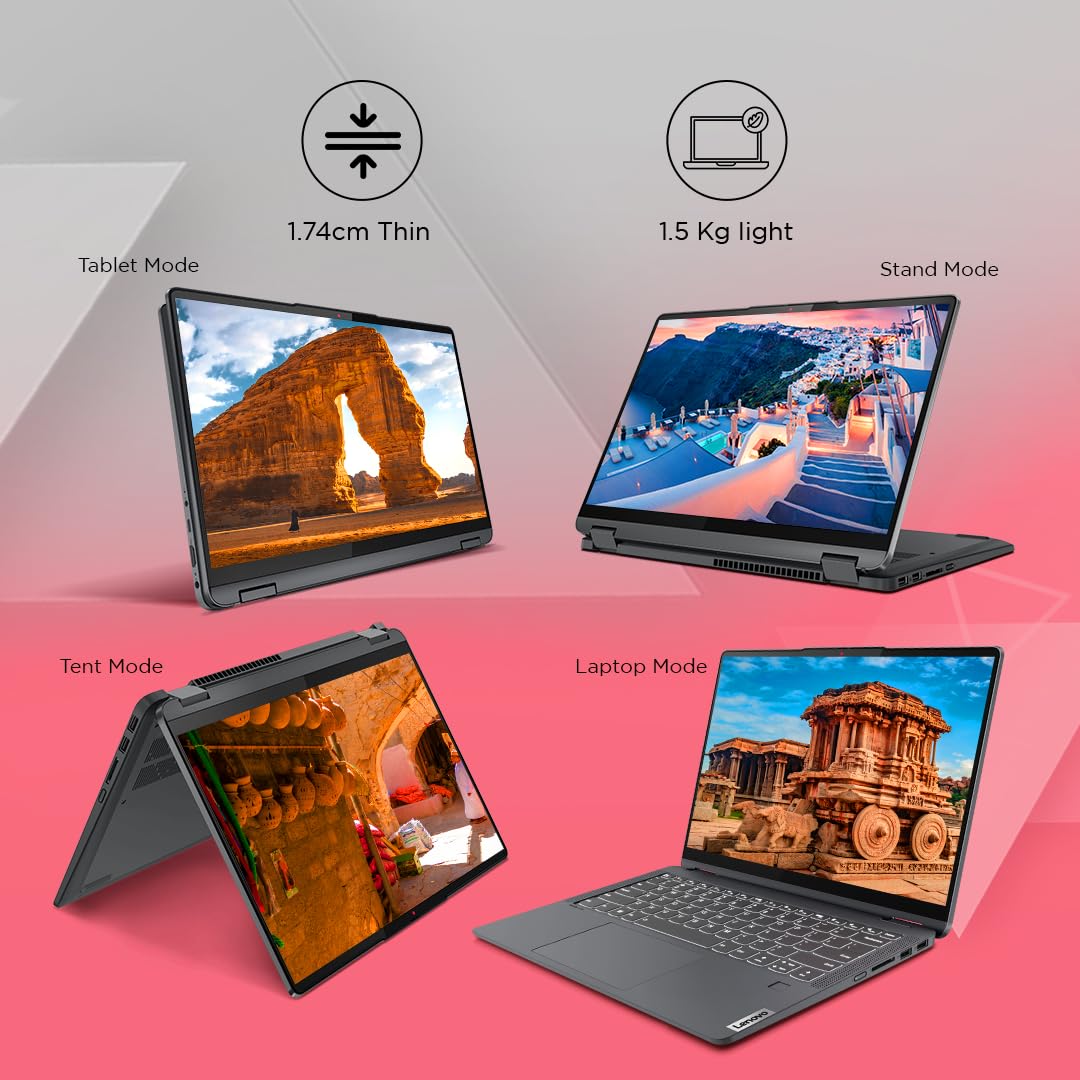 Lenovo IdeaPad Flex 5 AMD Ryzen 5 5625U (16GB RAM/512GB SSD/14 (35.5cm)/WUXGA IPS/Windows 11/Office Home 2024/Lenovo Digital Pen/1Yr ADP/Grey/1.5Kg), 82XX00G4IN Convertible Laptop