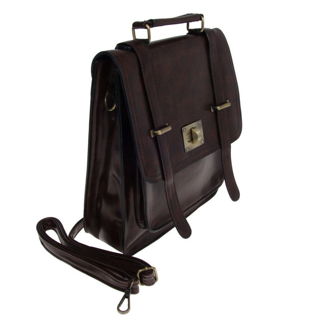 Artisan Crafted Leather Look Messenger Bag/Handbag Backpack/Office Bag/Shoulder Bag (Dark Brown) with Removable Straps For Women/Girls