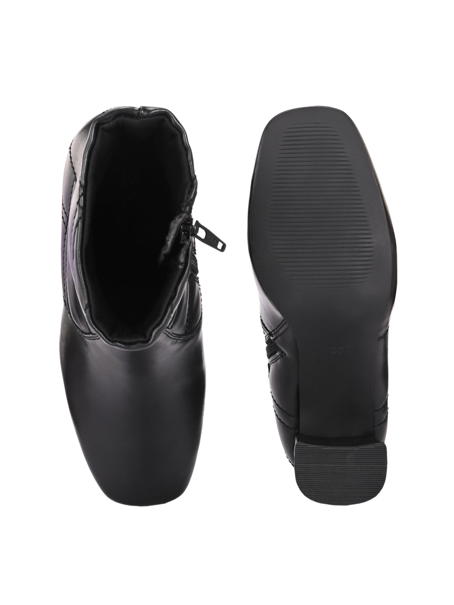 Delize Black Women high heeled T-point toe derby boots 65100-37