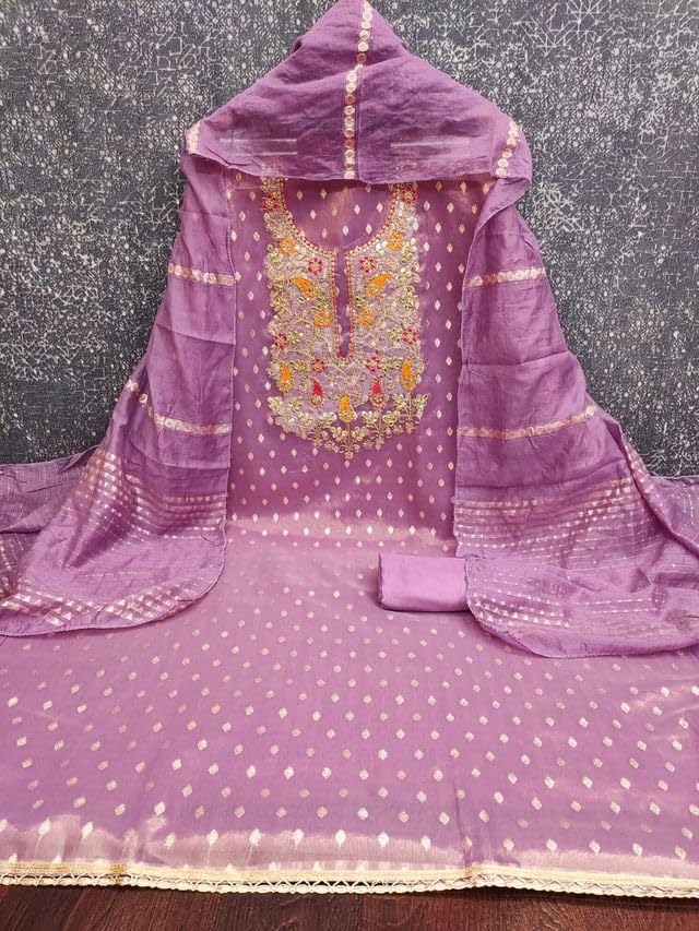 VARNI FABRICS Simar Jacquard Buti Dress Material for Women Embroidered Unstitched Woman Salwar Suit Dress Material With Jacquard Buti Dupatta Lavender