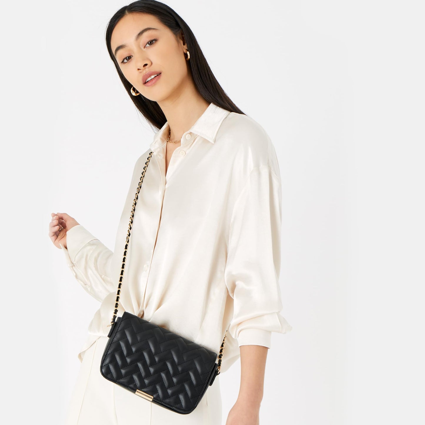 Accessorize London Women's Quinn Quilted Flap Opening Chain Sling Crossbody Bag | Ladies Purse Handbag | sling bag for woman| Ladies Gift