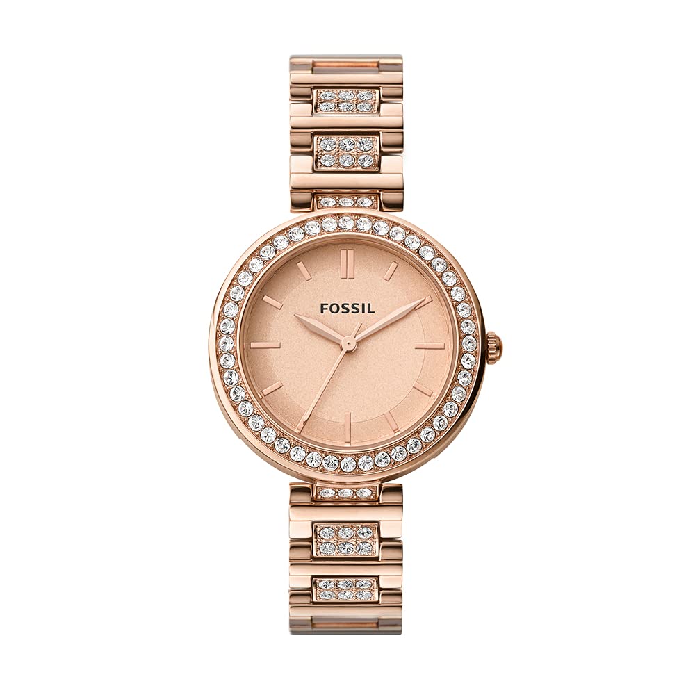 Fossil Stainless Steel Women Karli Rose Gold Dial Analog Watch Bq3181, Rose Gold Band