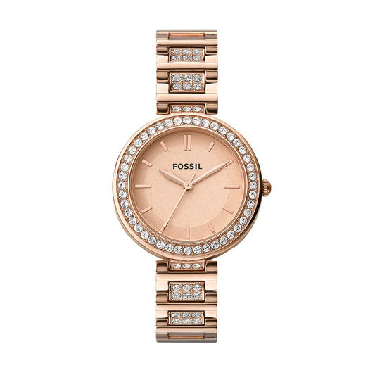 Fossil Stainless Steel Women Karli Rose Gold Dial Analog Watch Bq3181, Rose Gold Band