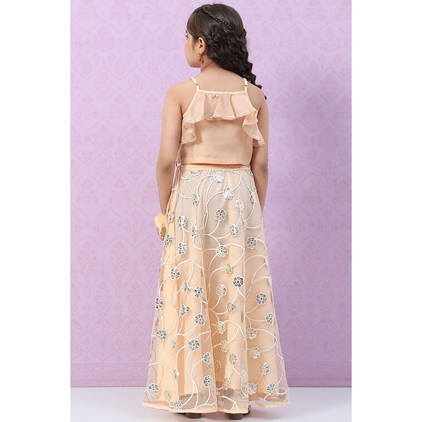 BIBA Girls Polyester Flared Solid Lehenga Set (KW4605EAW22OWHT_Off White_6 7 Years)