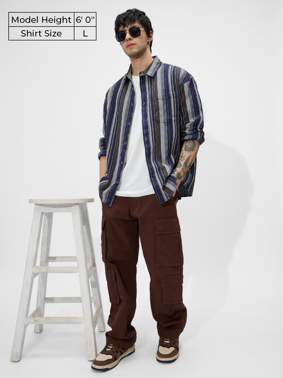 The Souled Store Stripes: Blue, Brown Men and Boys Long Sleeves Collared Neck Button Front Regular Fit Cotton Shirts