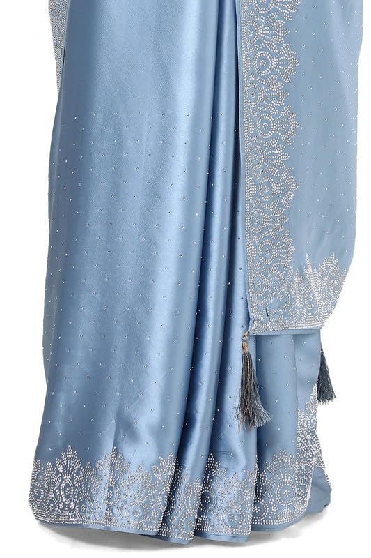 Soch Womens Powder Blue Satin Saree With Stone Work