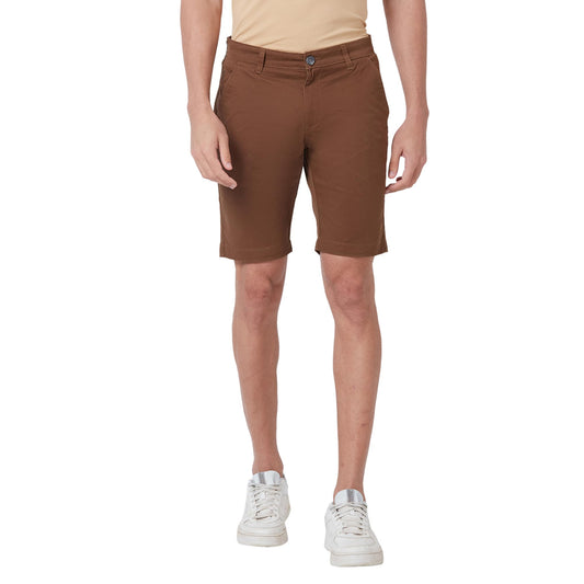 Giordano Men's Mid Rise Slim Fit Solid Knee Length Cotton 4 Pockets Brown Chino Shorts