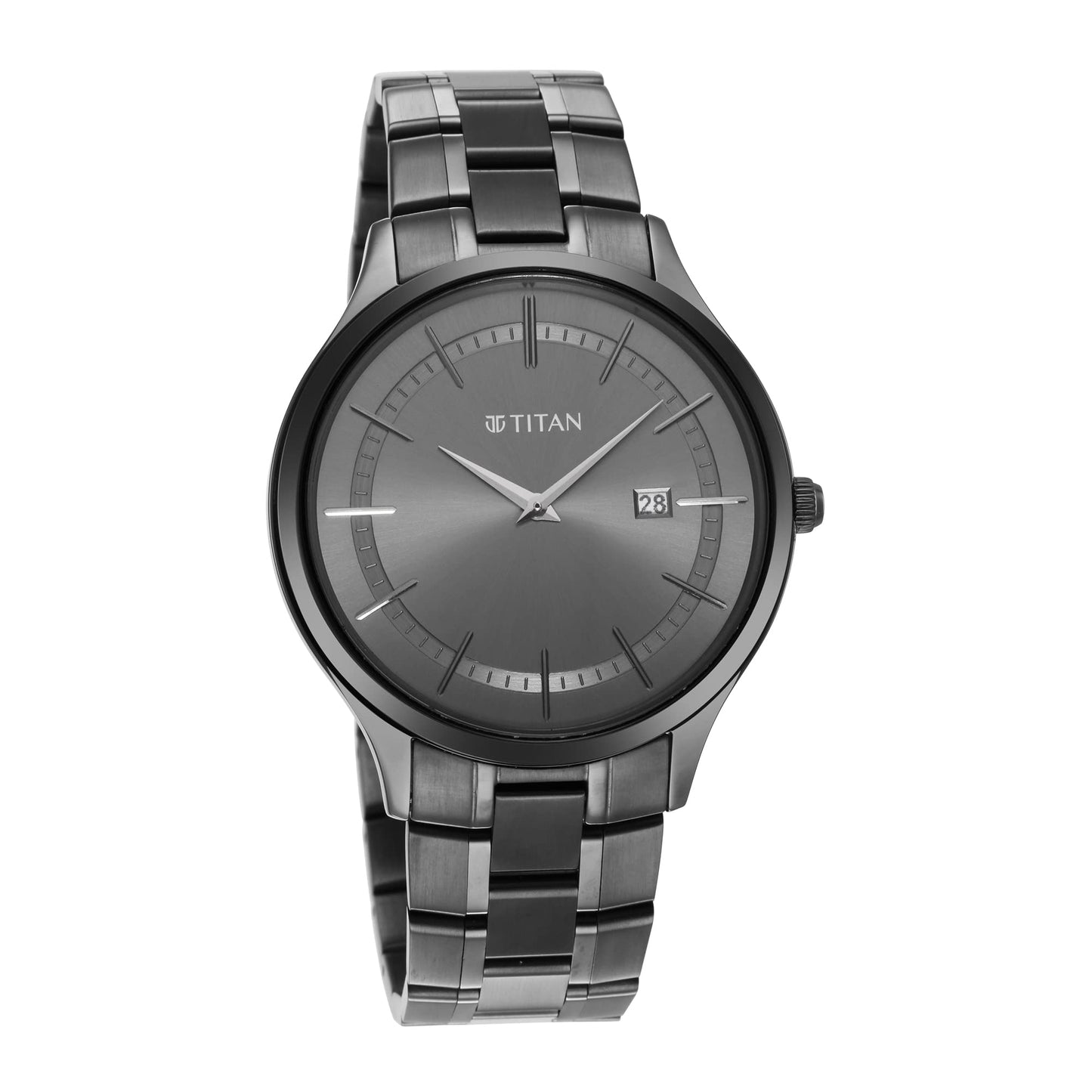 Titan Classique Slimline Quartz Analog with Date Anthracite Dial Black Stainless Steel Strap Watch for Men - NT90142QM02