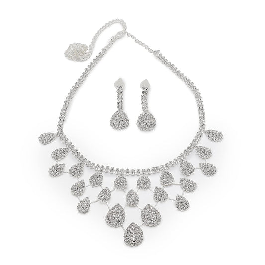 SOHI Silver American Diamond Necklace and Earring, Artificial Stones, Silver Plated Necklace, Necklace with Drop Earrings, Diamond Women & Girl Accessories, stylish cute jewellery, crystal necklace