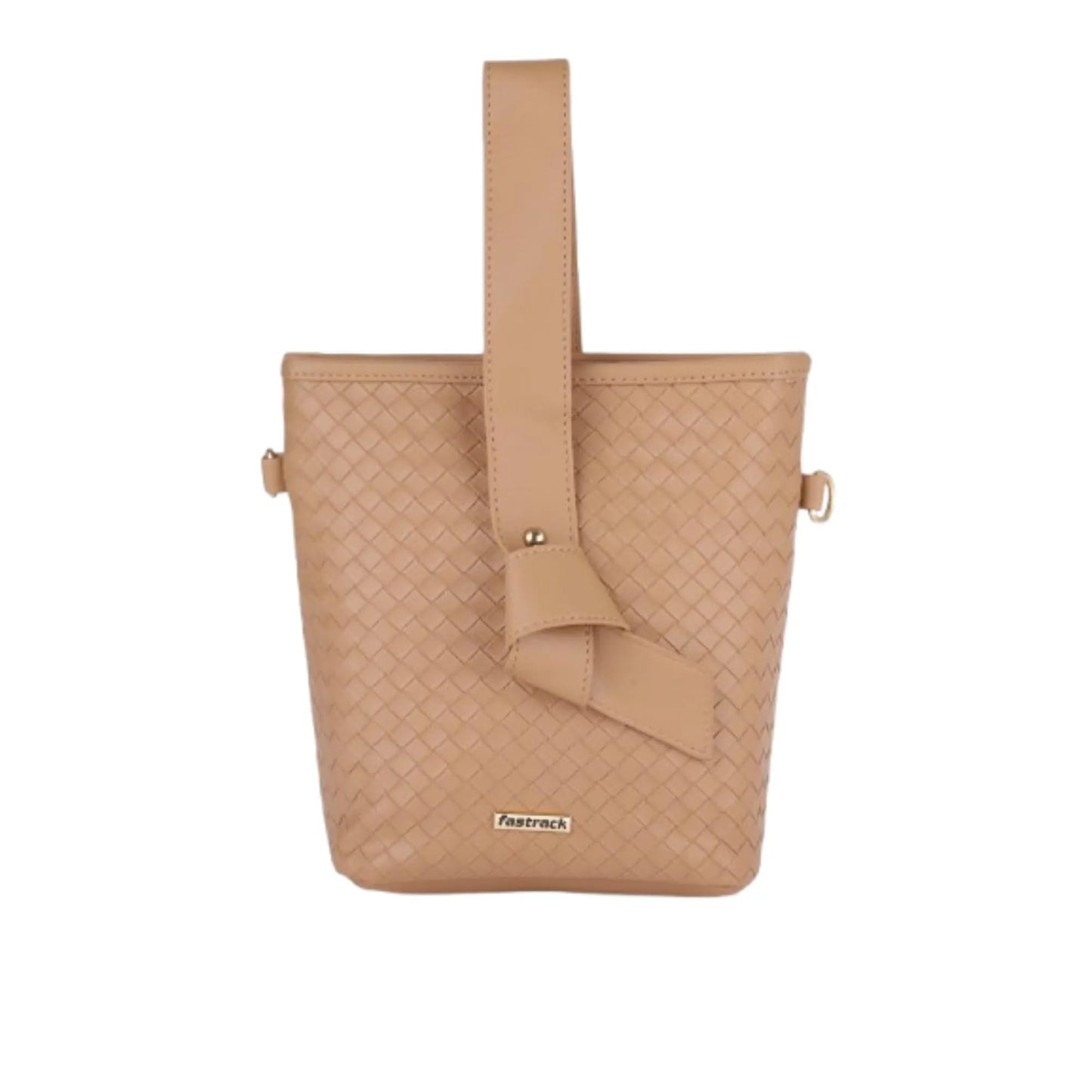 Fastrack Taupe Woven Design Bucket Bag for Women, Girls and Ladies | with Detachable Sling Strap | Handheld Bag for Women