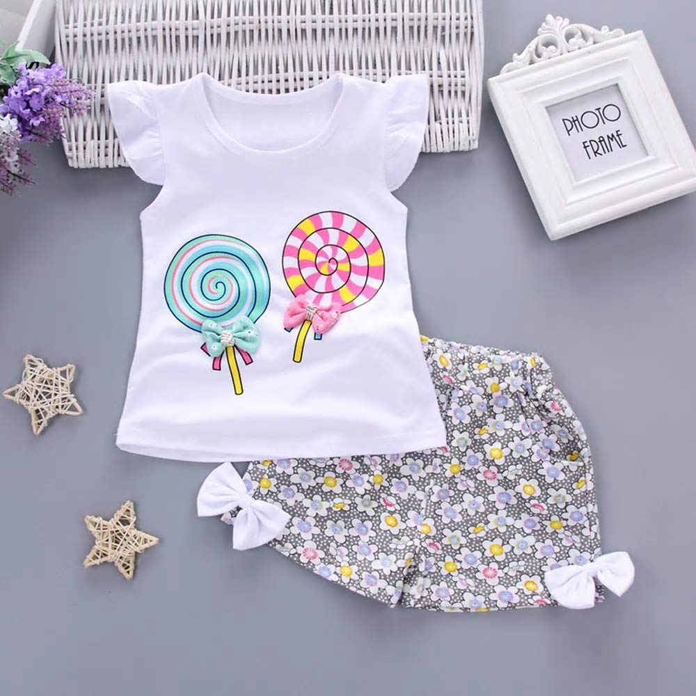 Bold N Elegant - Be Bold Inside & Elegant Outside Baby Girl's Clothes Cute Candy Bow Ruffle Top and Shorts Set (White, 6-12 Months)