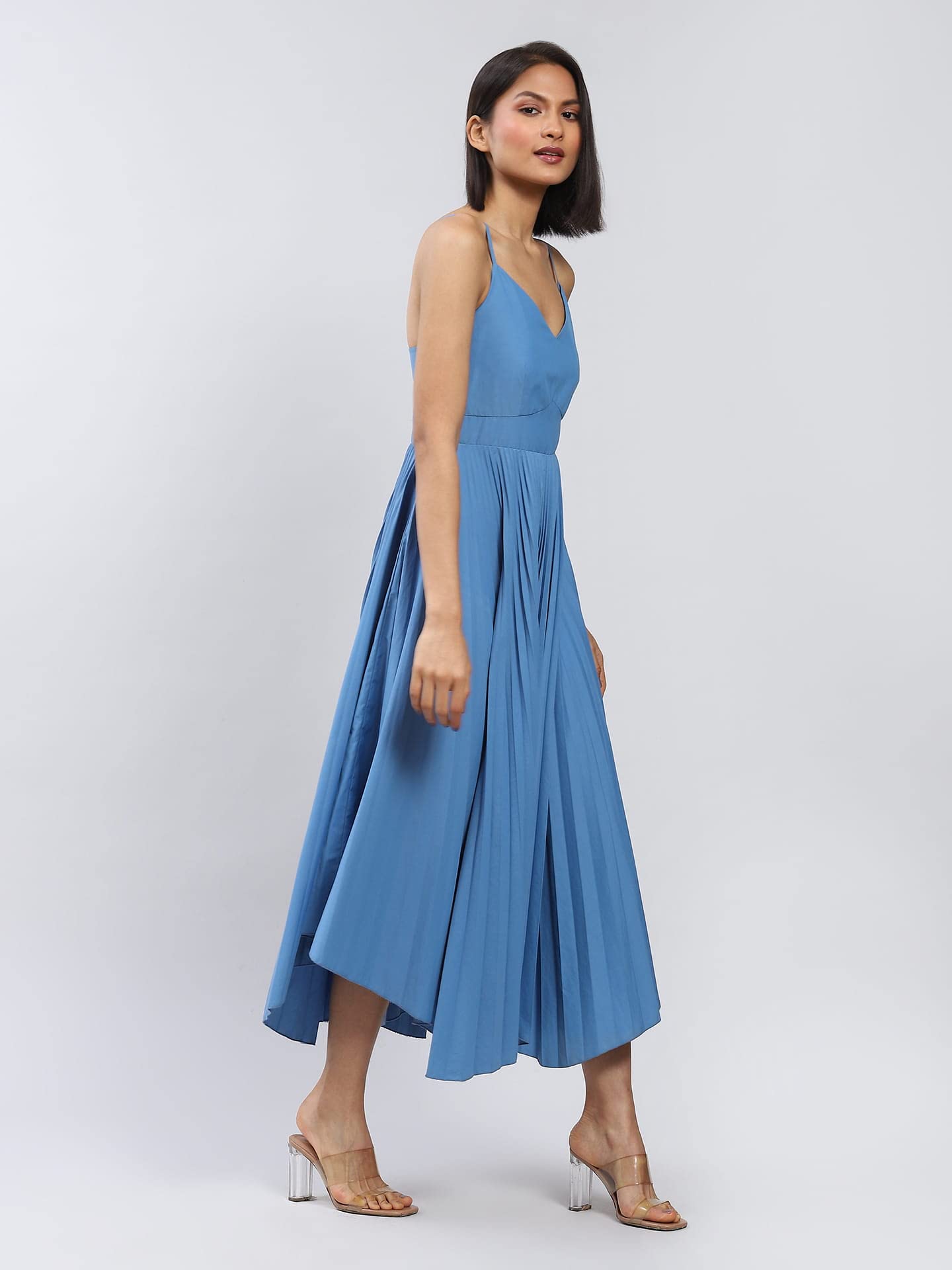 Label RITU KUMAR Blue Strappy Long Dress with Pleats