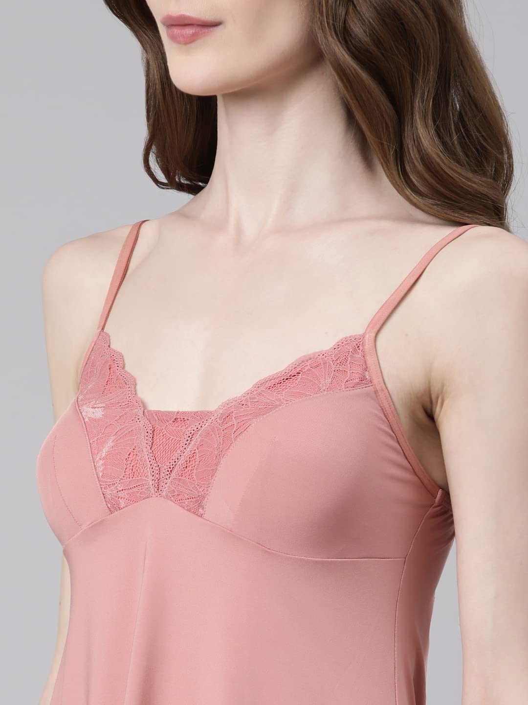 Enamor N116 Camisole Top and Shorts Set for Women with Lace Detail Dusty Rose