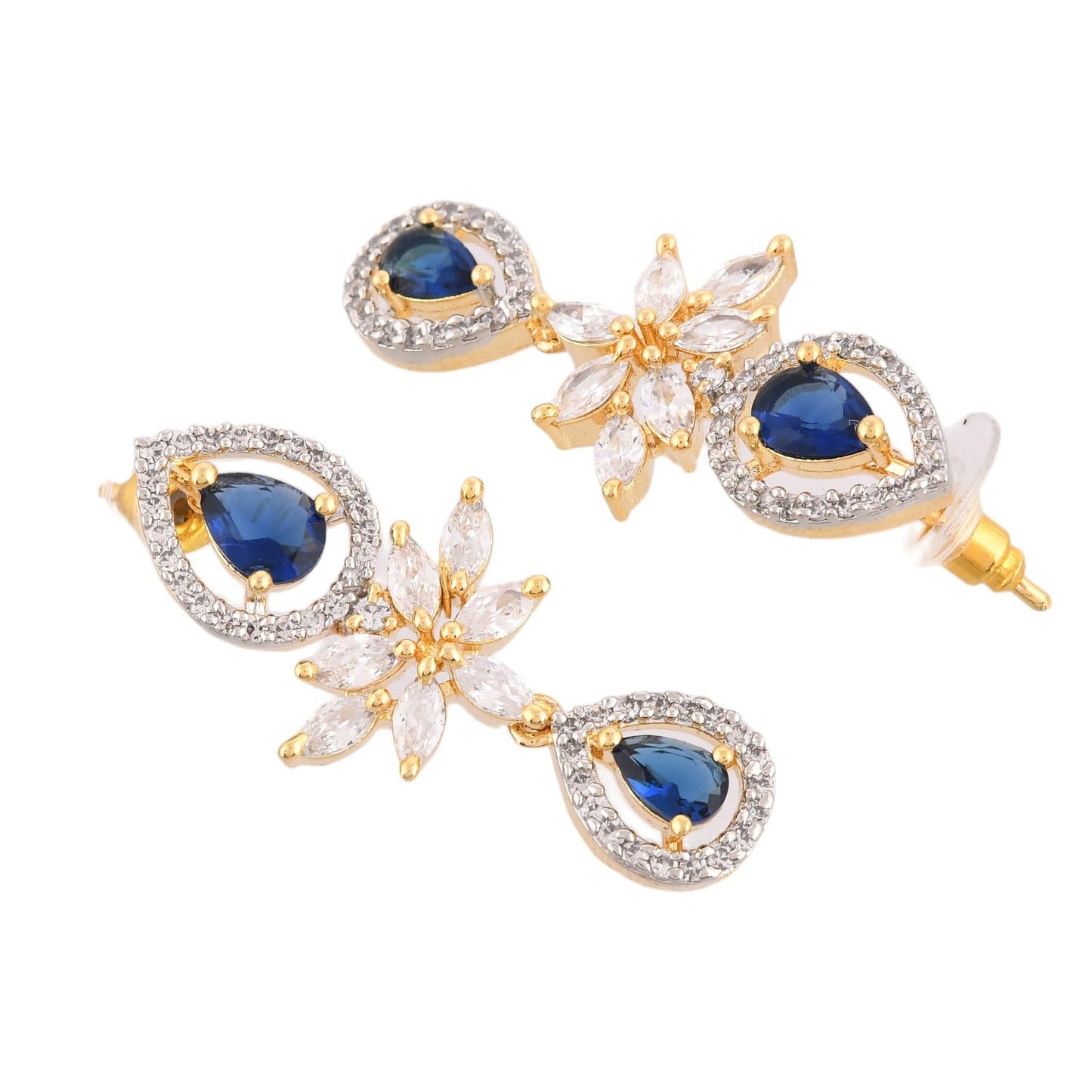 VOYLLA Sparkling Elegance Blue Allure American Diamond Necklace Set |Necklace Sets For Women| Short Necklace Set For Women|Wedding|Party|Gift For Women|American Diamond|Cz Necklace Sets|