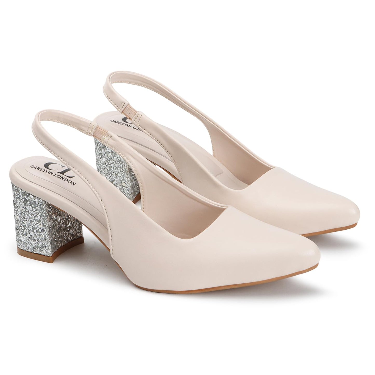 Carlton London Women Cream Stylish Backstap Sandal with Block Heels, Pointed Toe for Party and Formal Occasions (40)