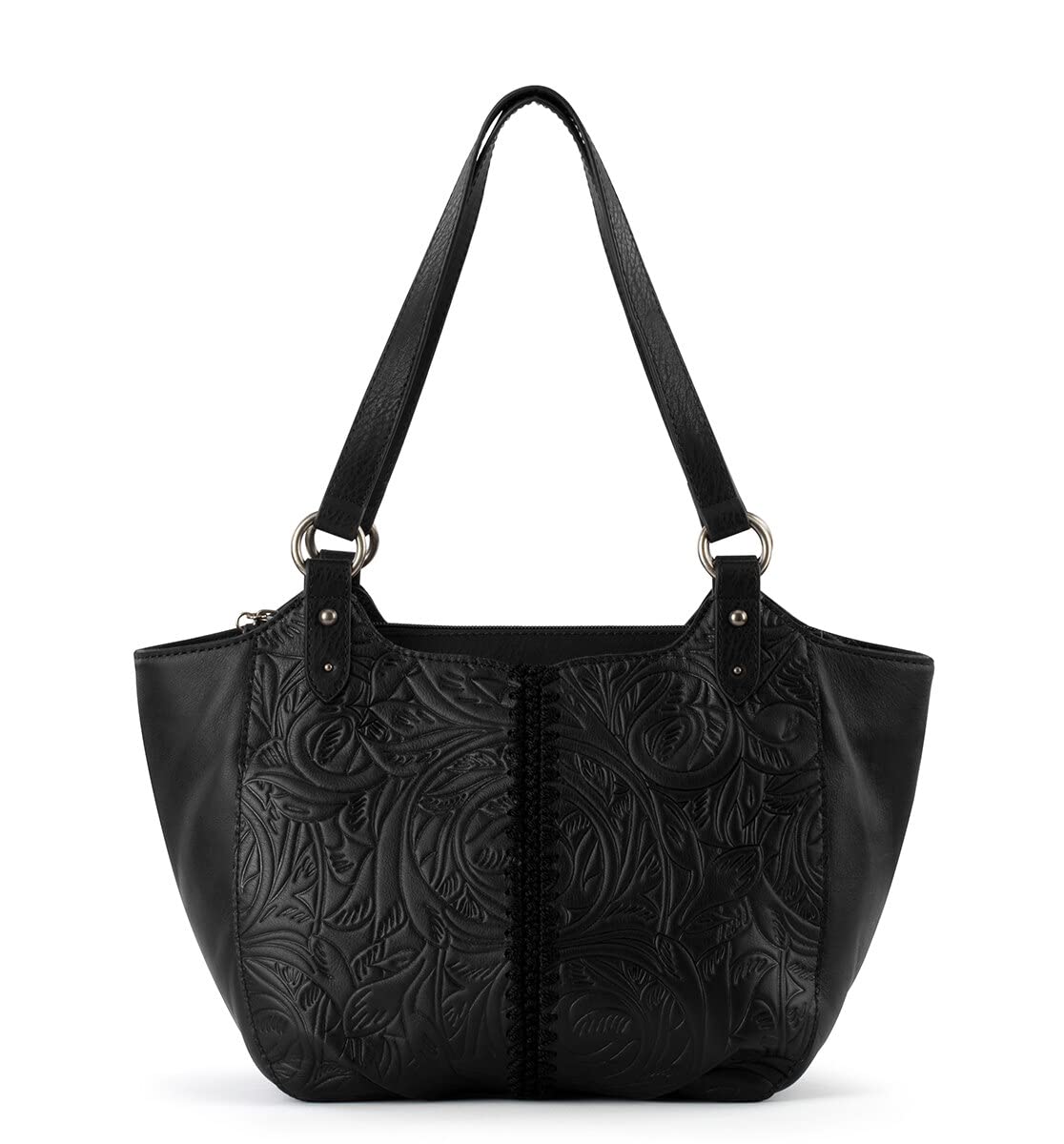 The Sak Womens Bolinas Leather Satchel, Black Leaf Embossed, One Size US