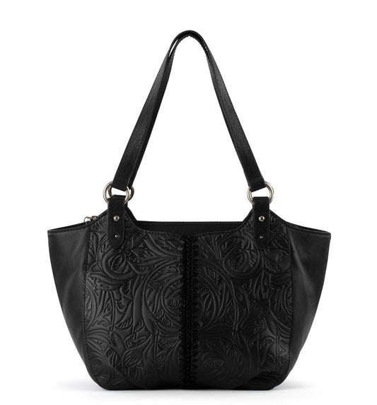 The Sak Womens Bolinas Leather Satchel, Black Leaf Embossed, One Size US