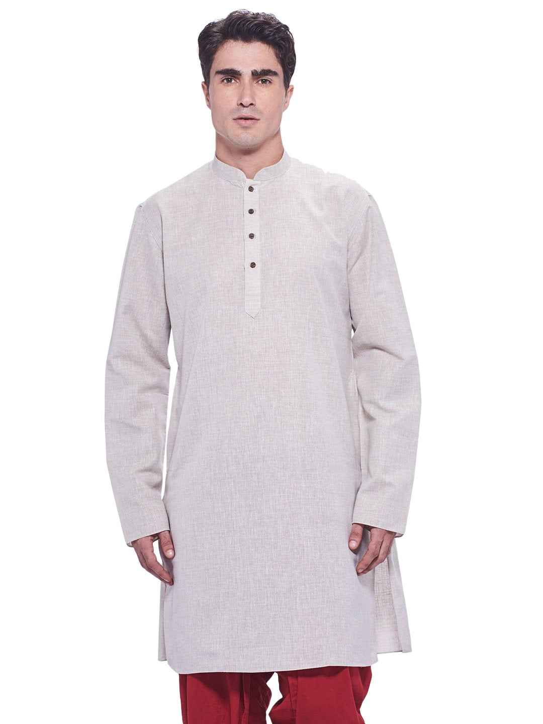 Manyavar Men's Full Sleeve Blended Kurta, Off-White - Medium (ML11812-304)