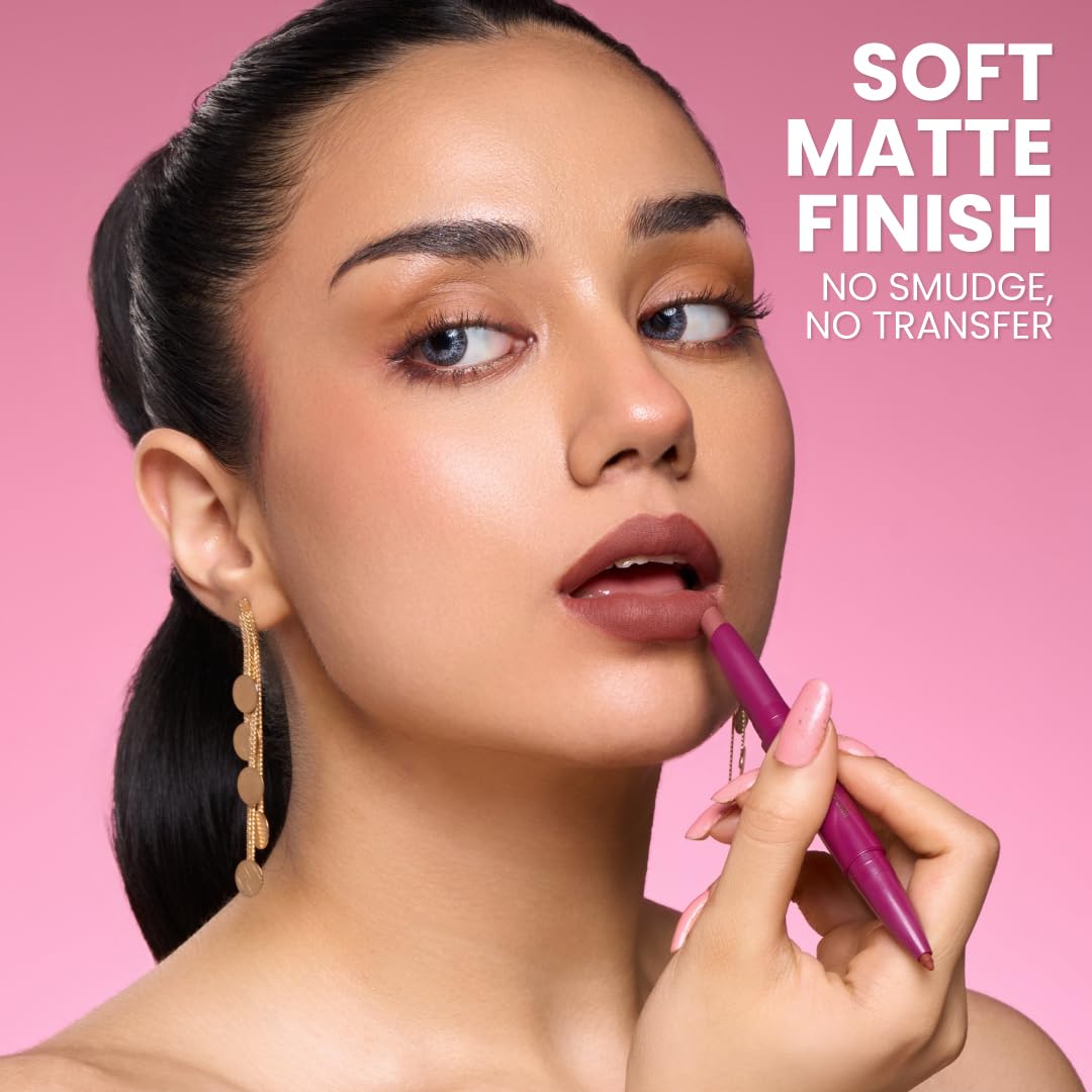 Typsy Beauty Twist & Pout Lipstick & Lip Liner I Lipstick with Matching Liner for Defined Lips I Fresh Princess | Matte Finish & Contoured Lip Effect I Rose Pink | Paraben Free | 0.75 + 0.16g