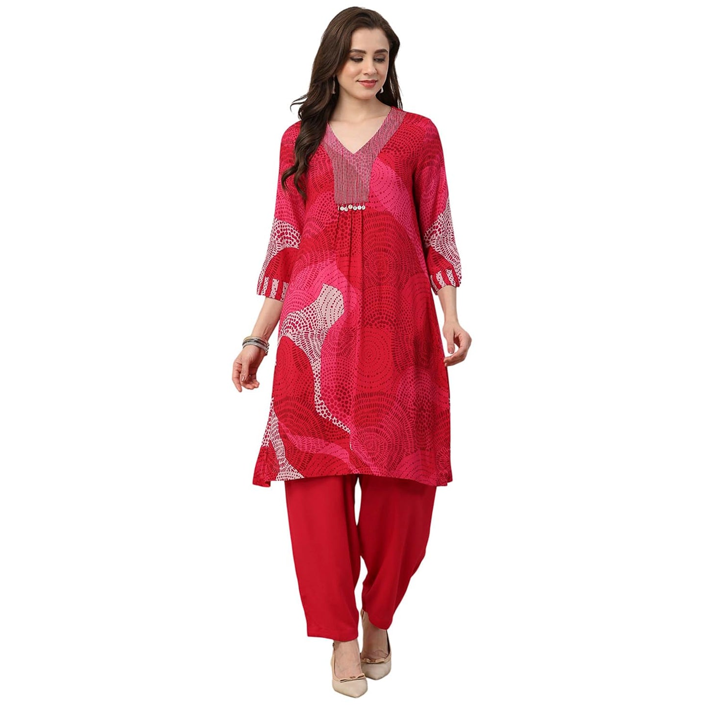 Biba Women Pink Viscose Rayon Straight Suit Set_34