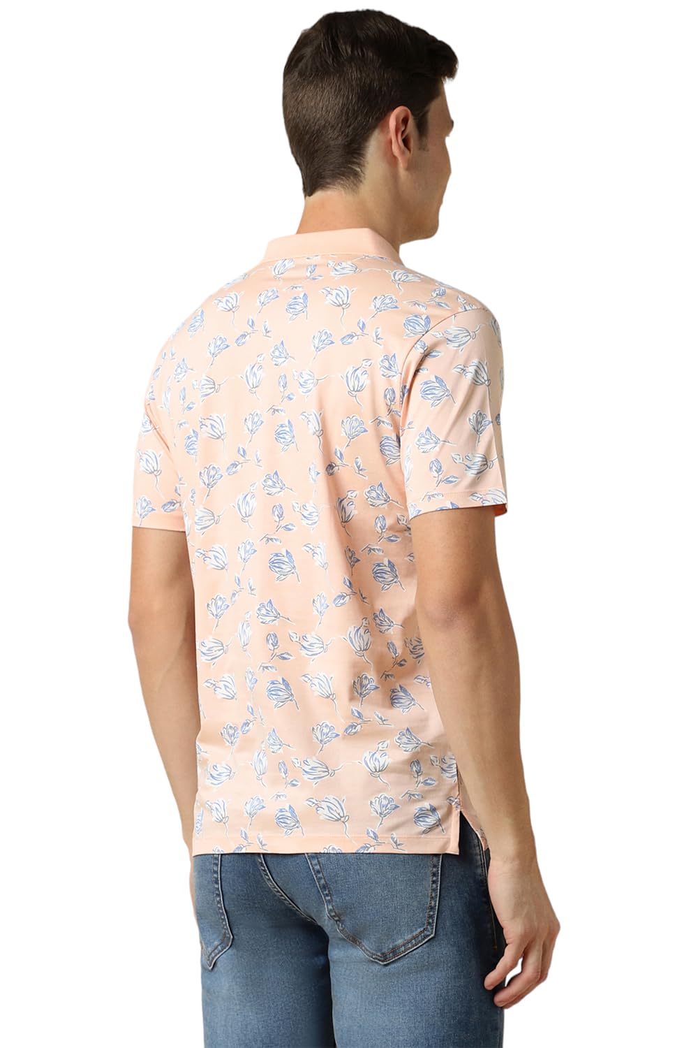 Allen Solly Men Peach Print Polo Neck T-Shirt