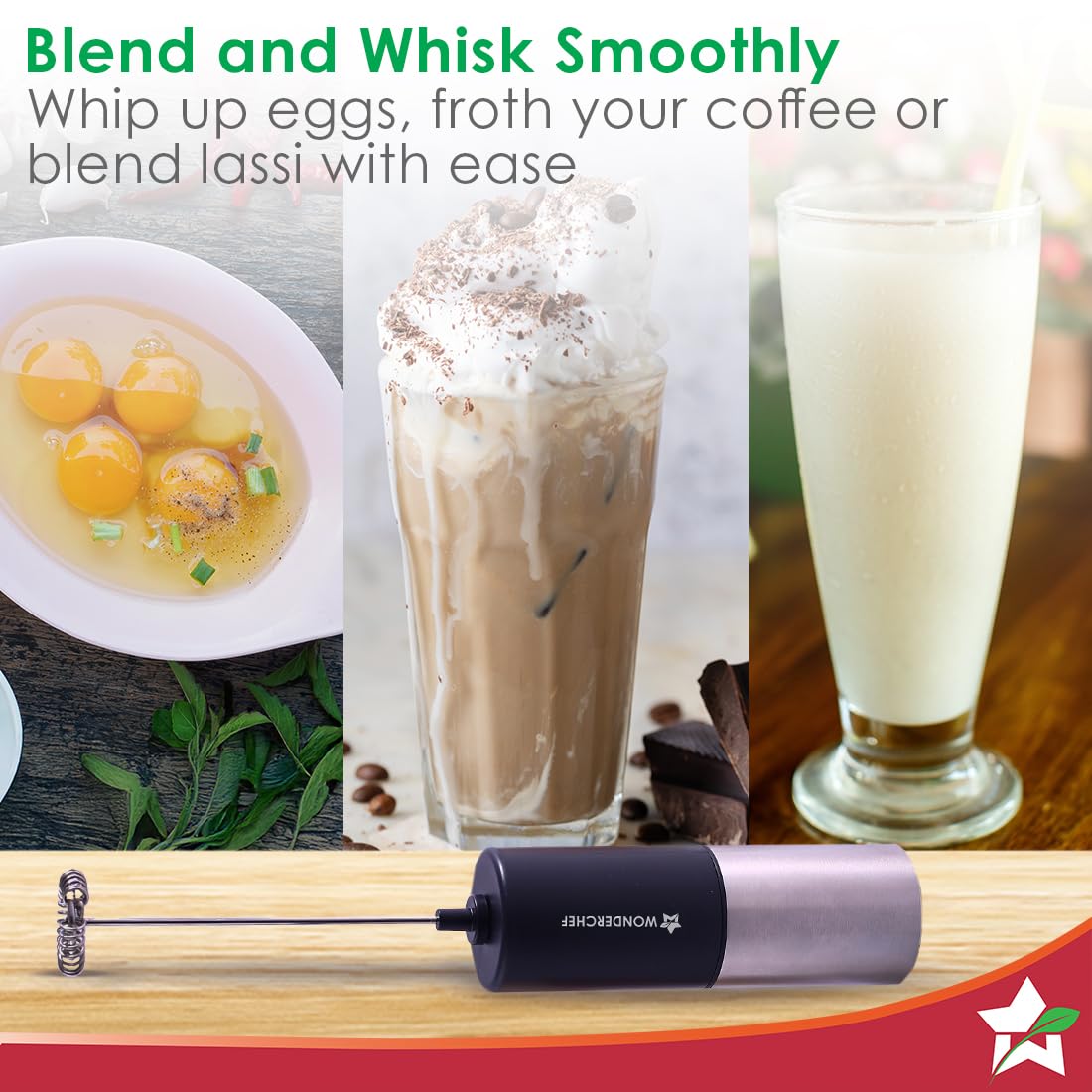 Wonderchef French Press Coffee Maker & Milk Frother Gift Combo | Brew in 3 Mins | Heat Resistant Borosilicate Glass Carafe | Battery-Operated Frother for Coffee, Hot Chocolate, etc.