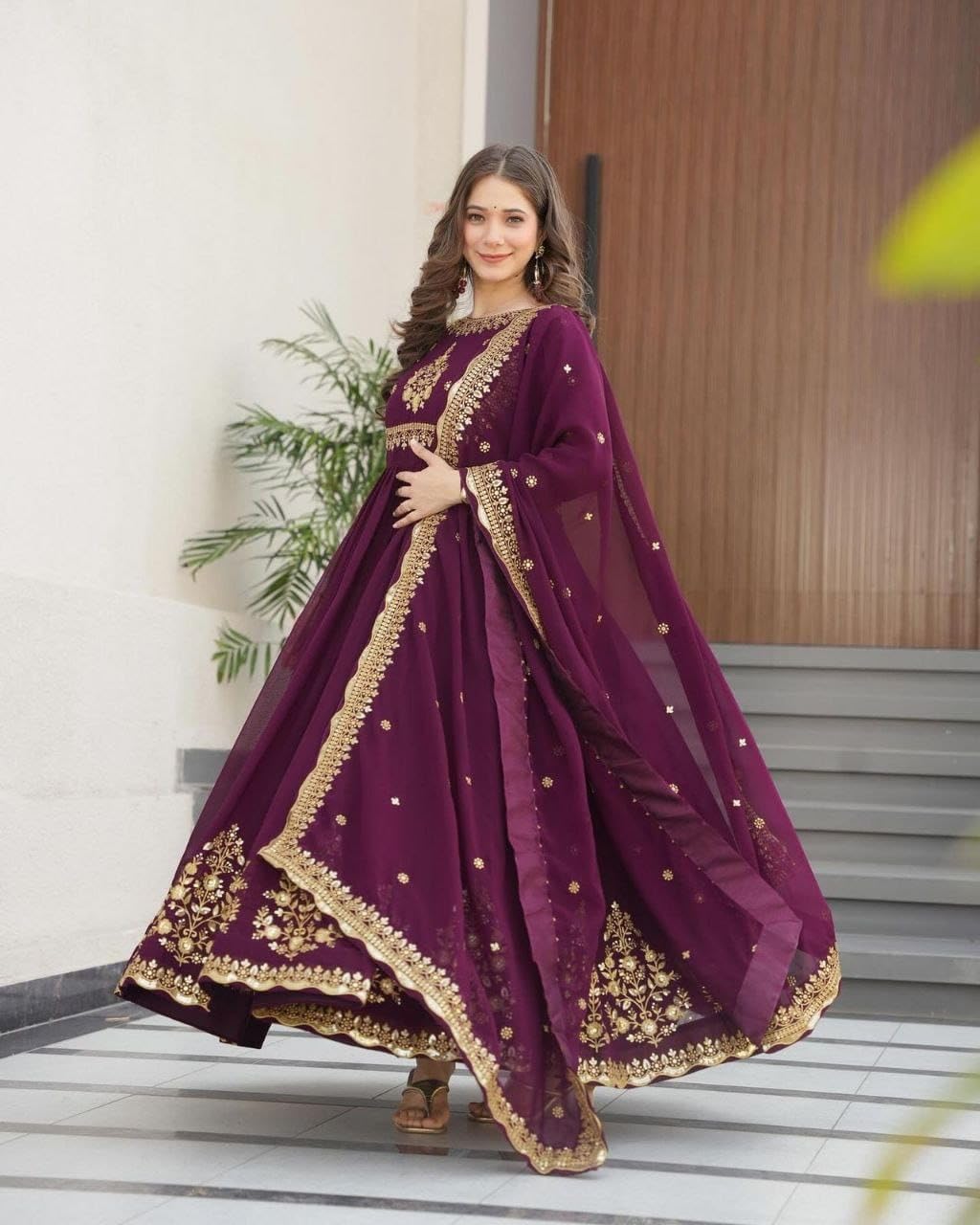 ANAGH APPARELS Premium Fox Georgette Anarkali Gown with Dupatta for Women | Embroidery Sequin Work | 3 Meter Flare | Full-Length 58” Ethnic Dress
