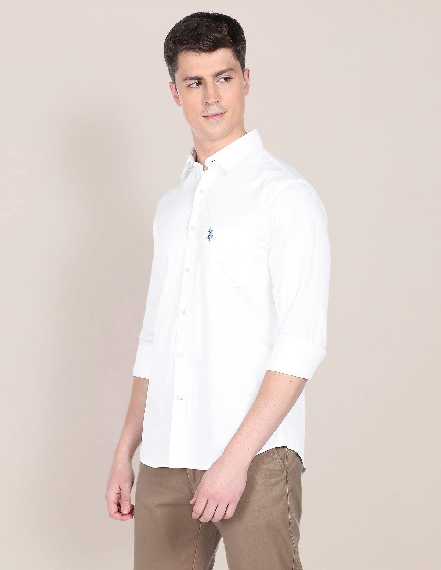 U.S. POLO ASSN. Mens Cotton Solid Satin FS Regular Fit Shirts (USSHTFX0019_White_Medium)